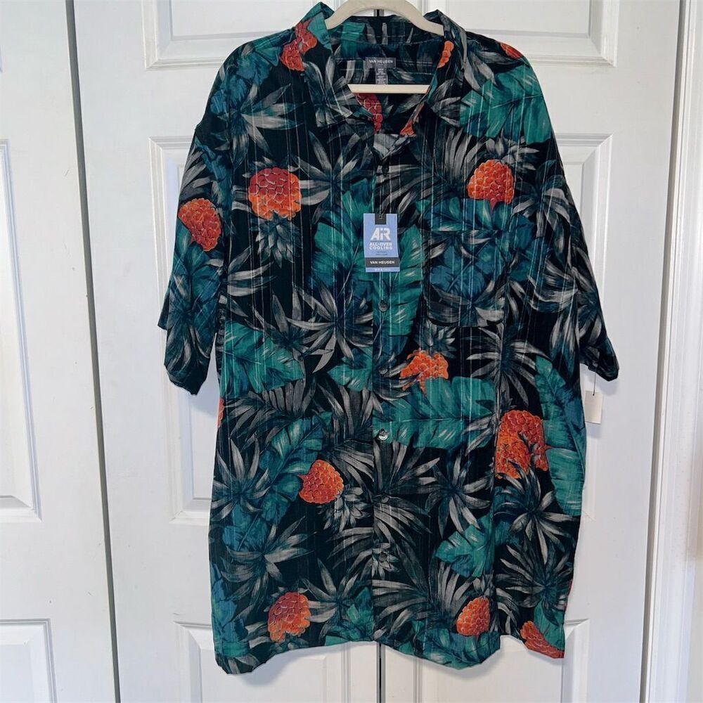Van Heusen Men's 3XLT Black Tropical Floral Short Sleeve Shirt